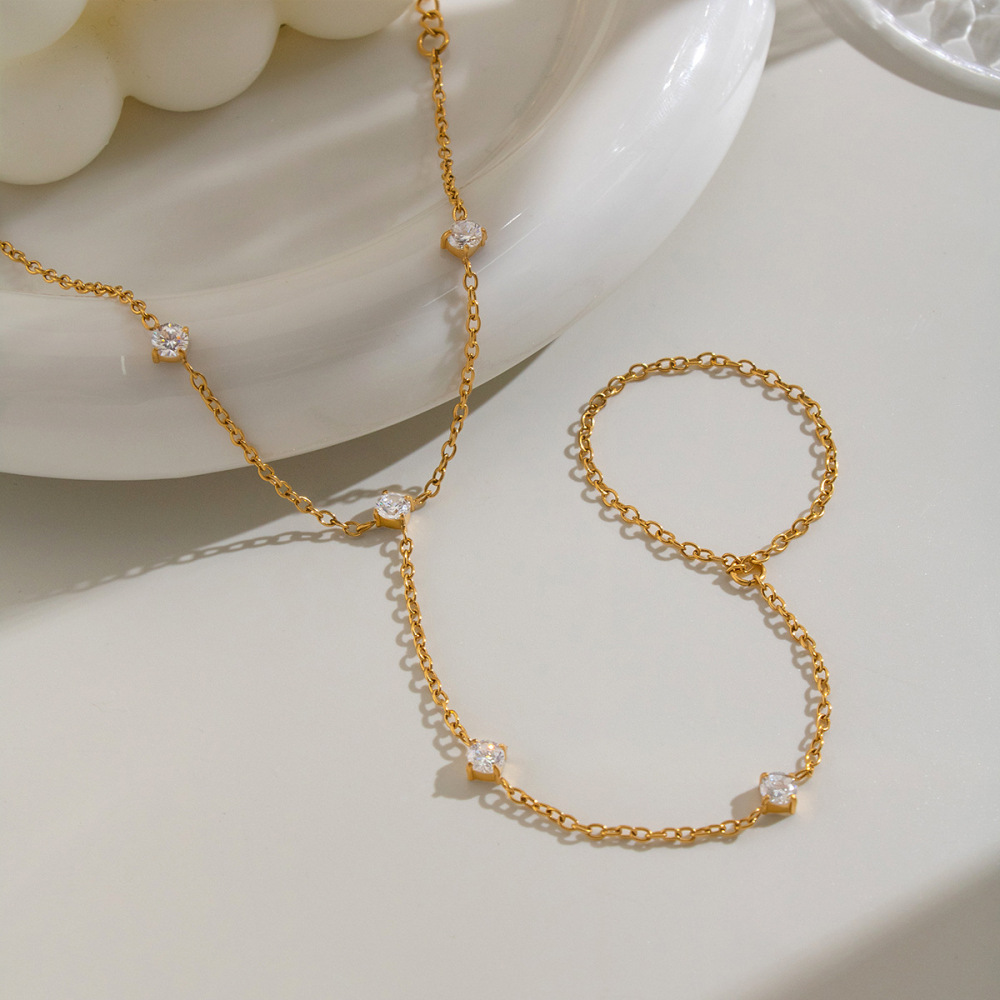 Hot Seller Waterproof Stainless Steel Hand Chain CZ Finger Bracelet Wholesale