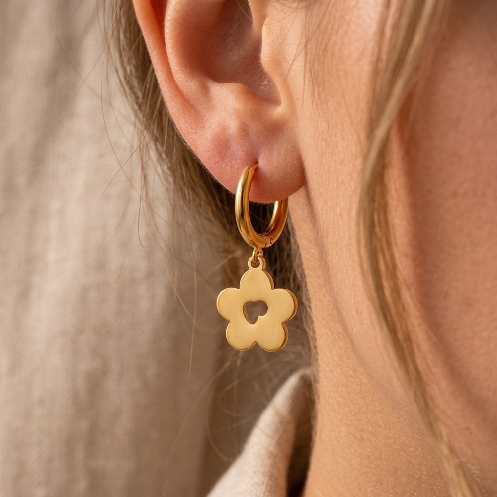 Wholesale Waterproof Stainless Steel Hollow Heart Flower Hoop Earrings