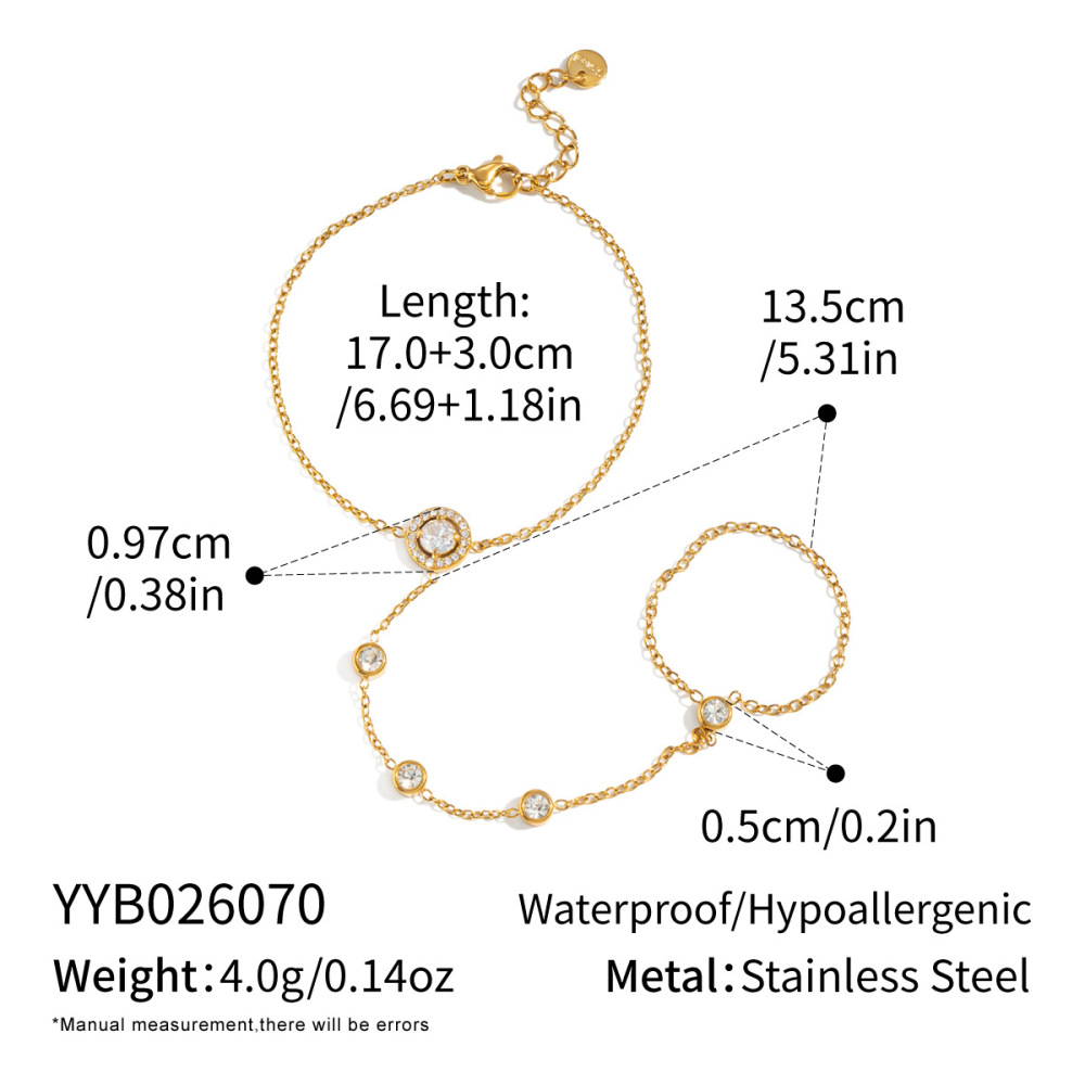 New Arrival Waterproof Stainless Steel 18K Gold Plated Hand Chain CZ Finger Bracelet