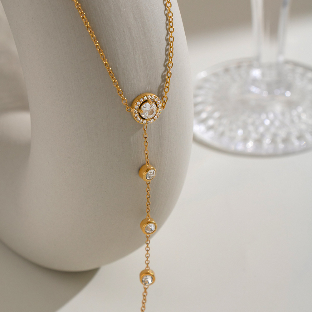 New Arrival Waterproof Stainless Steel 18K Gold Plated Hand Chain CZ Finger Bracelet