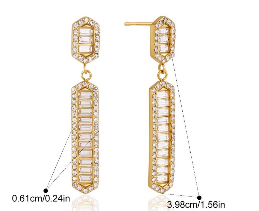Wholesale Tarnish Free Stainless Steel Rectangle Shaped CZ Dangle Earrings