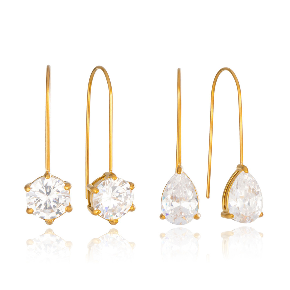 Wholesale Waterproof Stainless Steel Water Drop Shaped CZ Drop Earrings