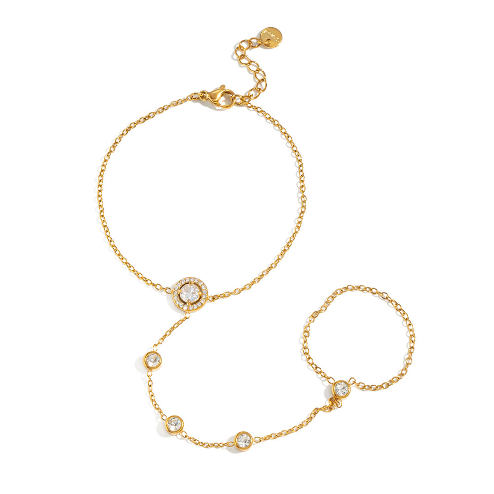 New Arrival Waterproof Stainless Steel 18K Gold Plated Hand Chain CZ Finger Bracelet