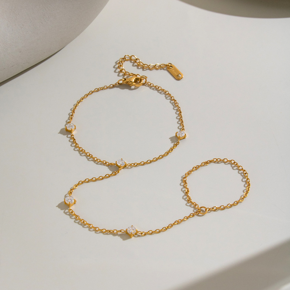 Hot Seller Waterproof Stainless Steel Hand Chain CZ Finger Bracelet Wholesale