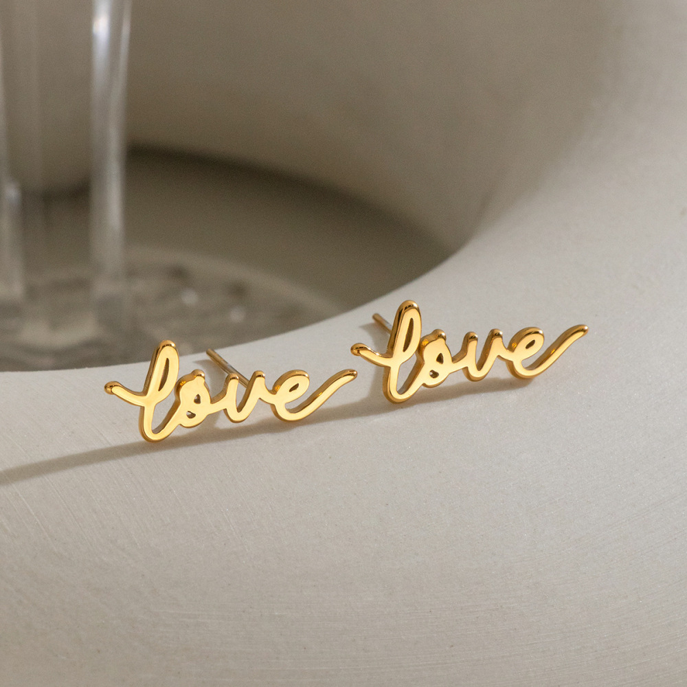 Wholesale Waterproof Stainless Steel Letter LOVE Stud Earrings