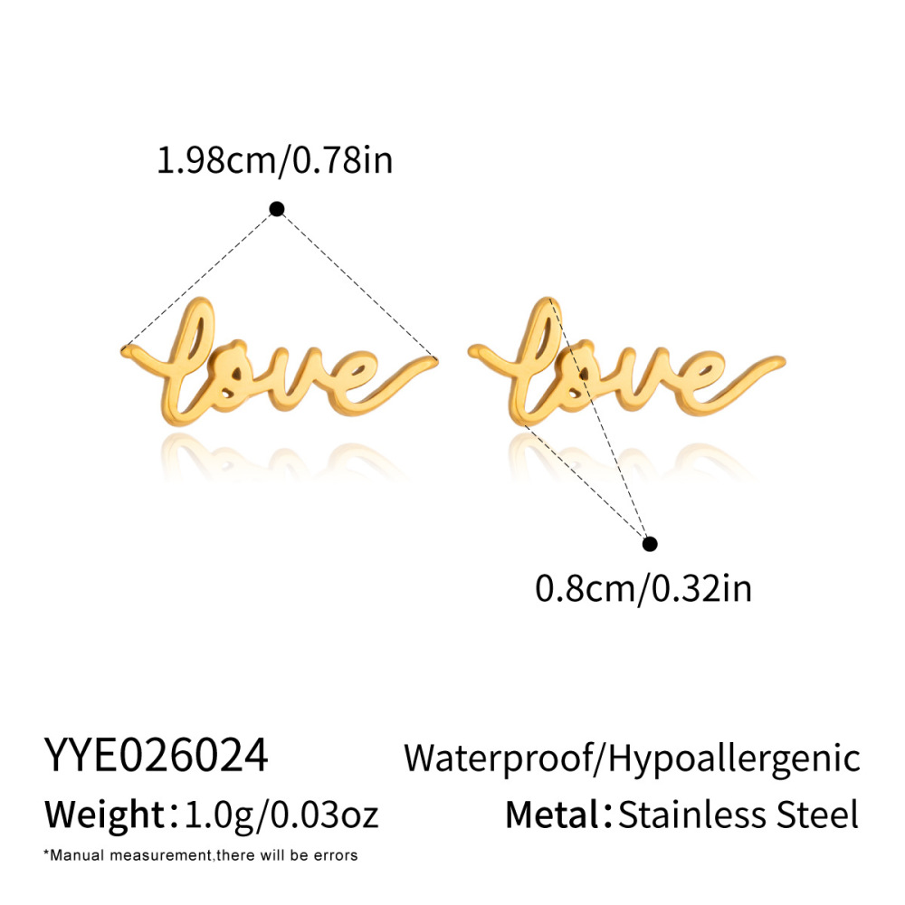 Wholesale Waterproof Stainless Steel Letter LOVE Stud Earrings