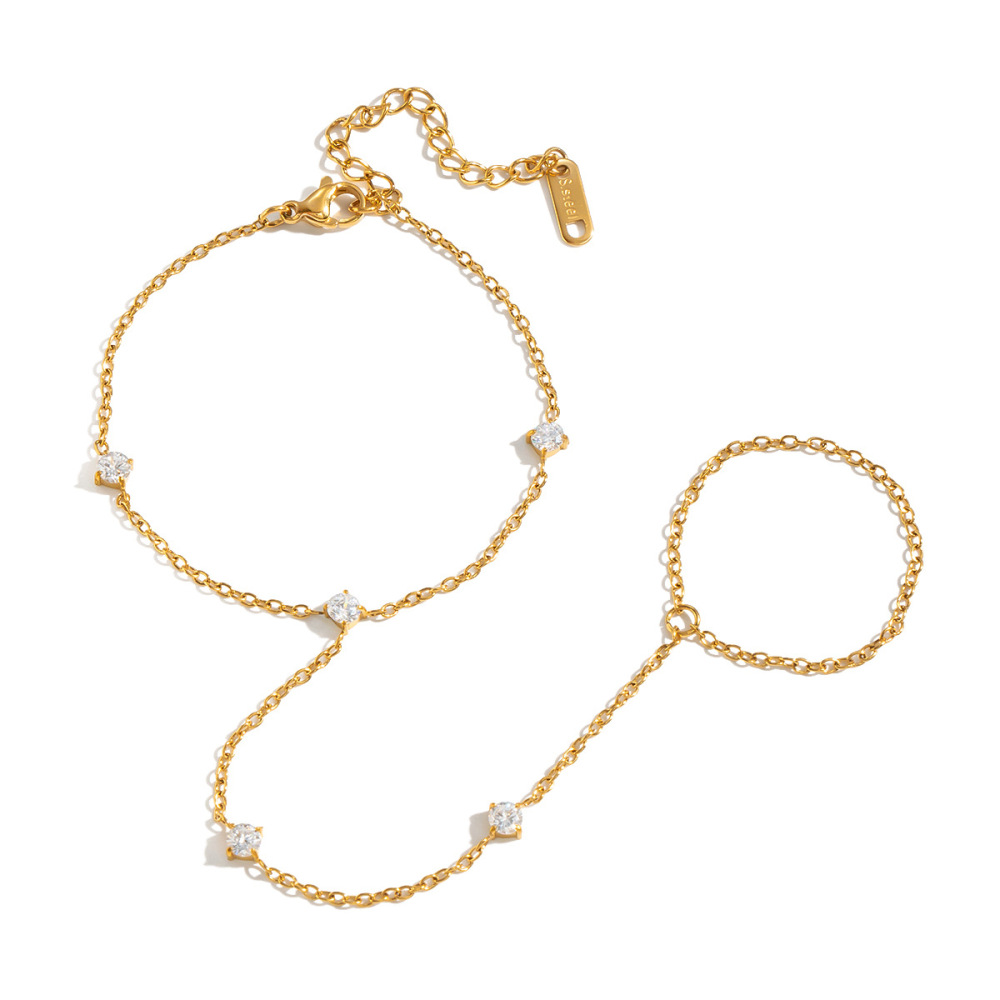 Hot Seller Waterproof Stainless Steel Hand Chain CZ Finger Bracelet Wholesale