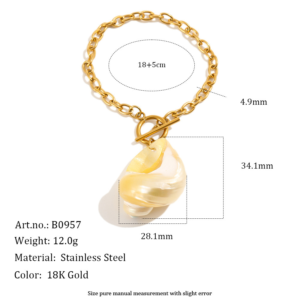 Fashion Jewelry Wholesale Stainless Steel OT Clasp Natural Conch Charms Bracelet