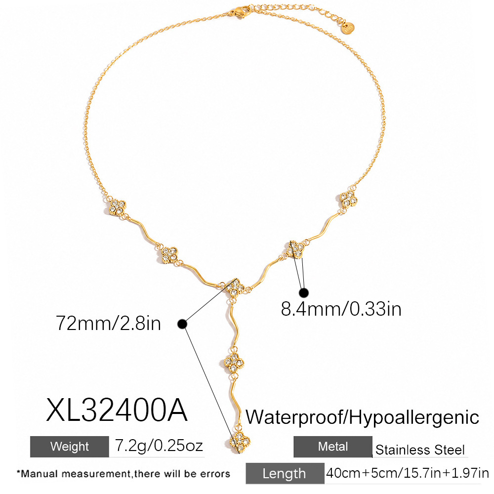 Fashion Jewelry Wholesale Stainless Steel CZ Clover Y-shaped Long Necklace