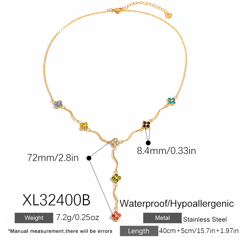 Fashion Jewelry Wholesale Stainless Steel CZ Clover Y-shaped Long Necklace