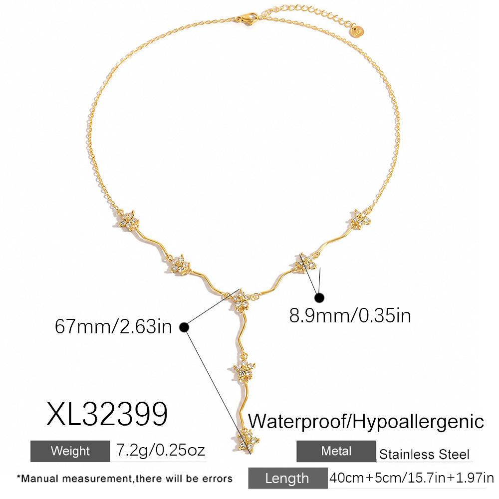 Fashion Jewelry Wholesale Stainless Steel CZ Clover Y-shaped Long Necklace