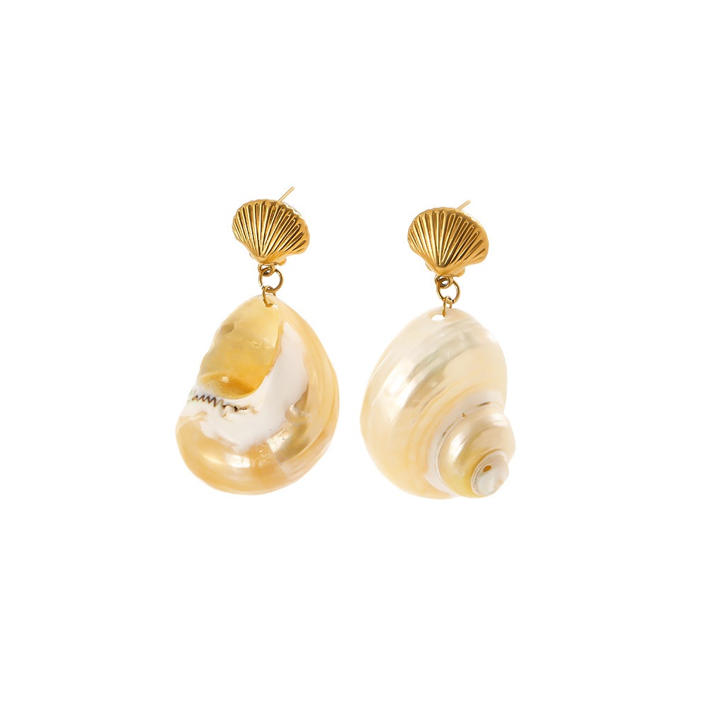 Fashion Jewelry Wholesale Stainless Steel Natural Conch Drop Earrings