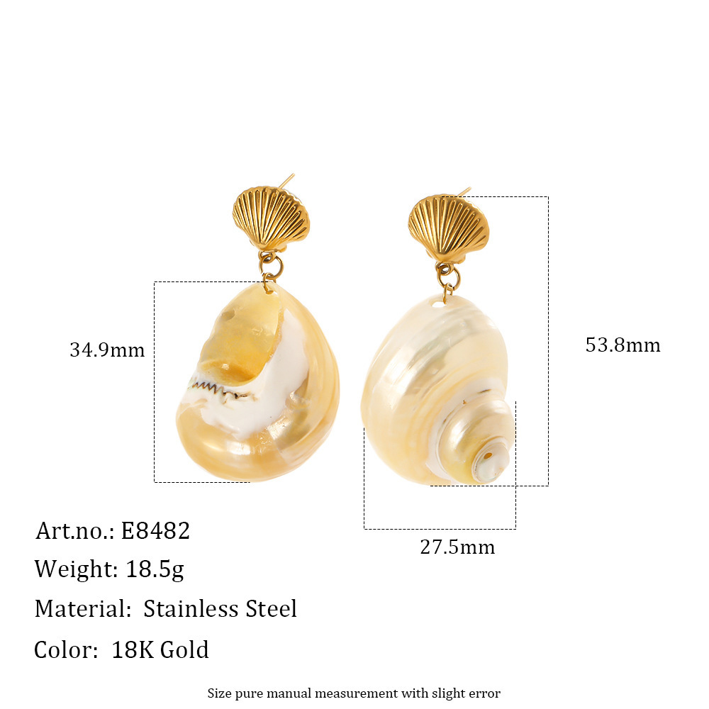 Fashion Jewelry Wholesale Stainless Steel Natural Conch Drop Earrings