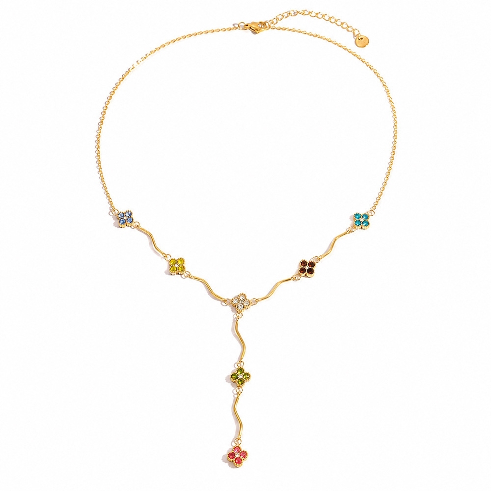 Fashion Jewelry Wholesale Stainless Steel CZ Clover Y-shaped Long Necklace