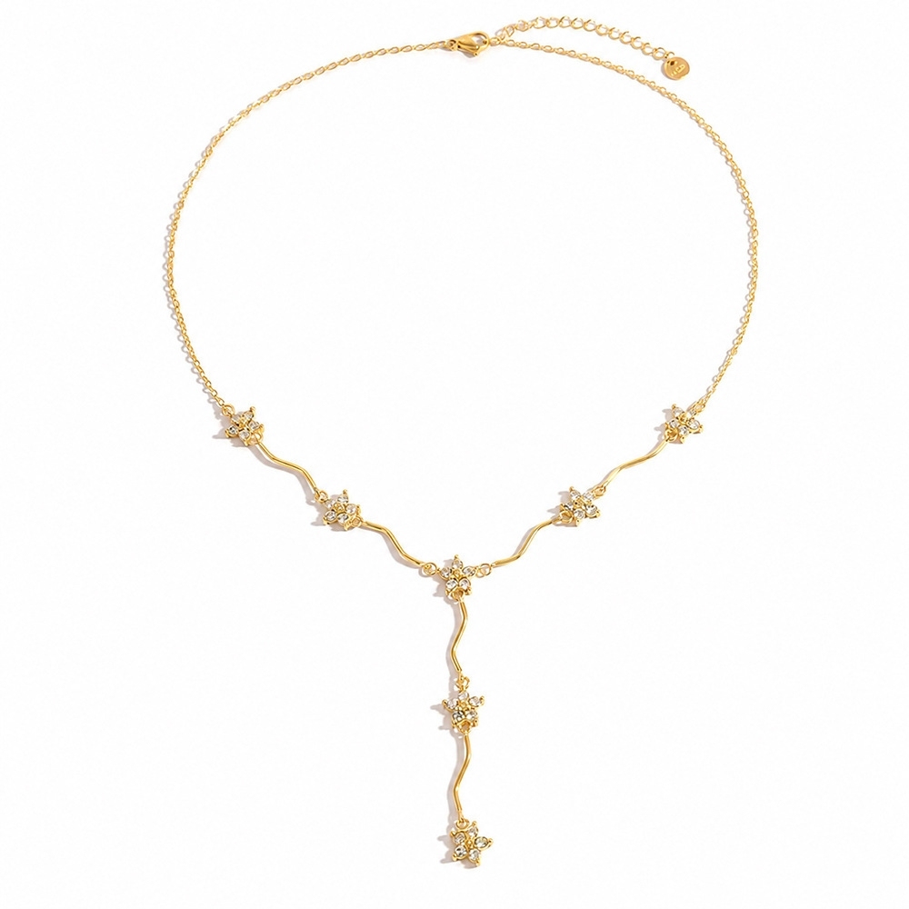 Fashion Jewelry Wholesale Stainless Steel CZ Clover Y-shaped Long Necklace