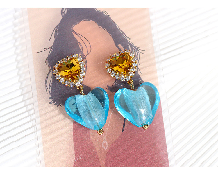 IVIAPRO New Arrival Trendy Earrings 18K Gold Plated Brass Pink Blue Heart Diamond Gemstone Drop Earrings for Women