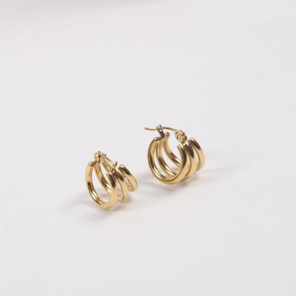 IVIAPRO Jewelry New Arrival 18K Gold Plated Stainless Steel Three Layers Hoop Earrings for Women