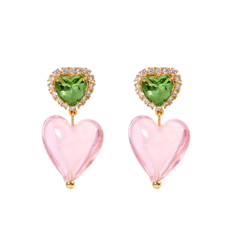 IVIAPRO New Arrival Trendy Earrings 18K Gold Plated Brass Pink Blue Heart Diamond Gemstone Drop Earrings for Women