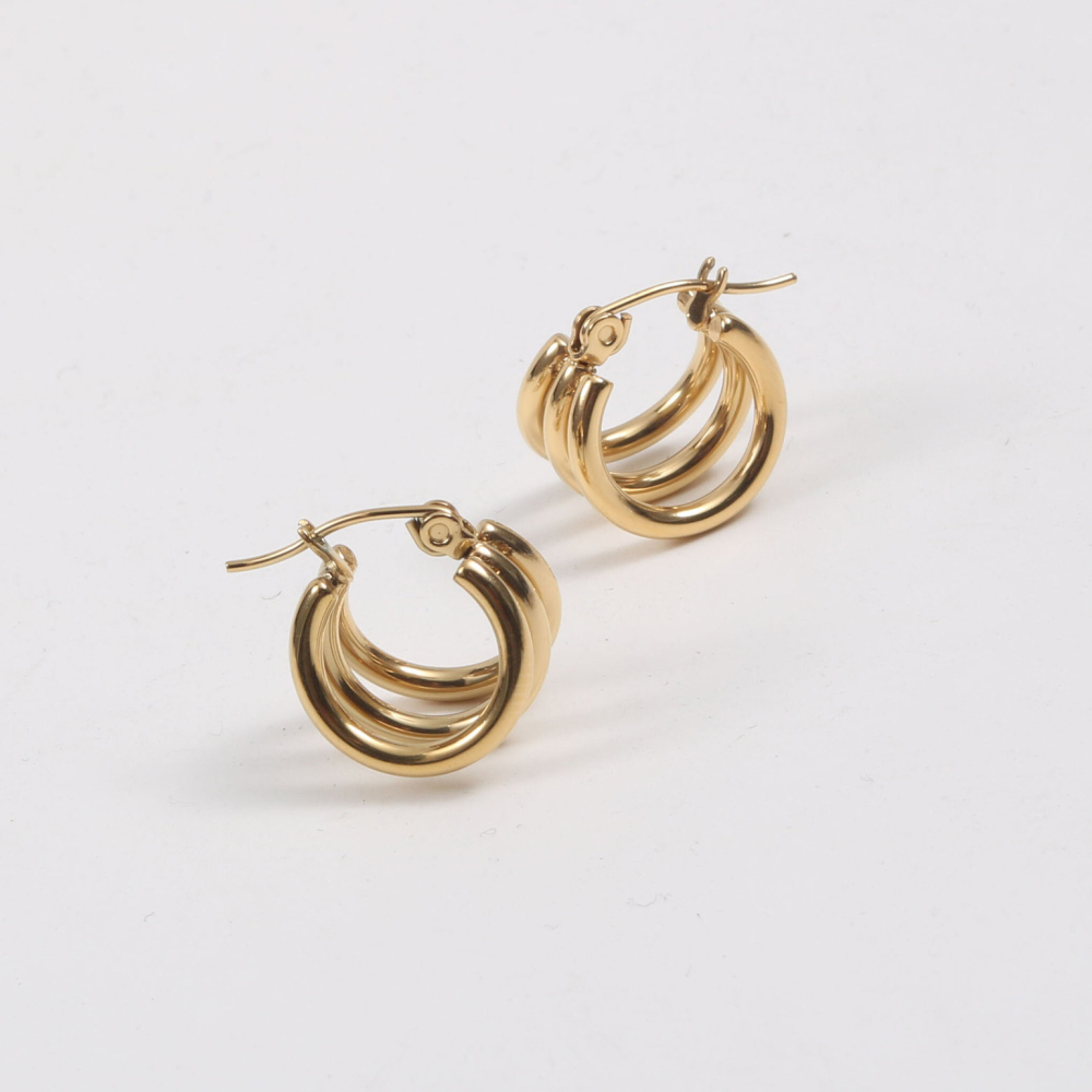IVIAPRO Jewelry New Arrival 18K Gold Plated Stainless Steel Three Layers Hoop Earrings for Women