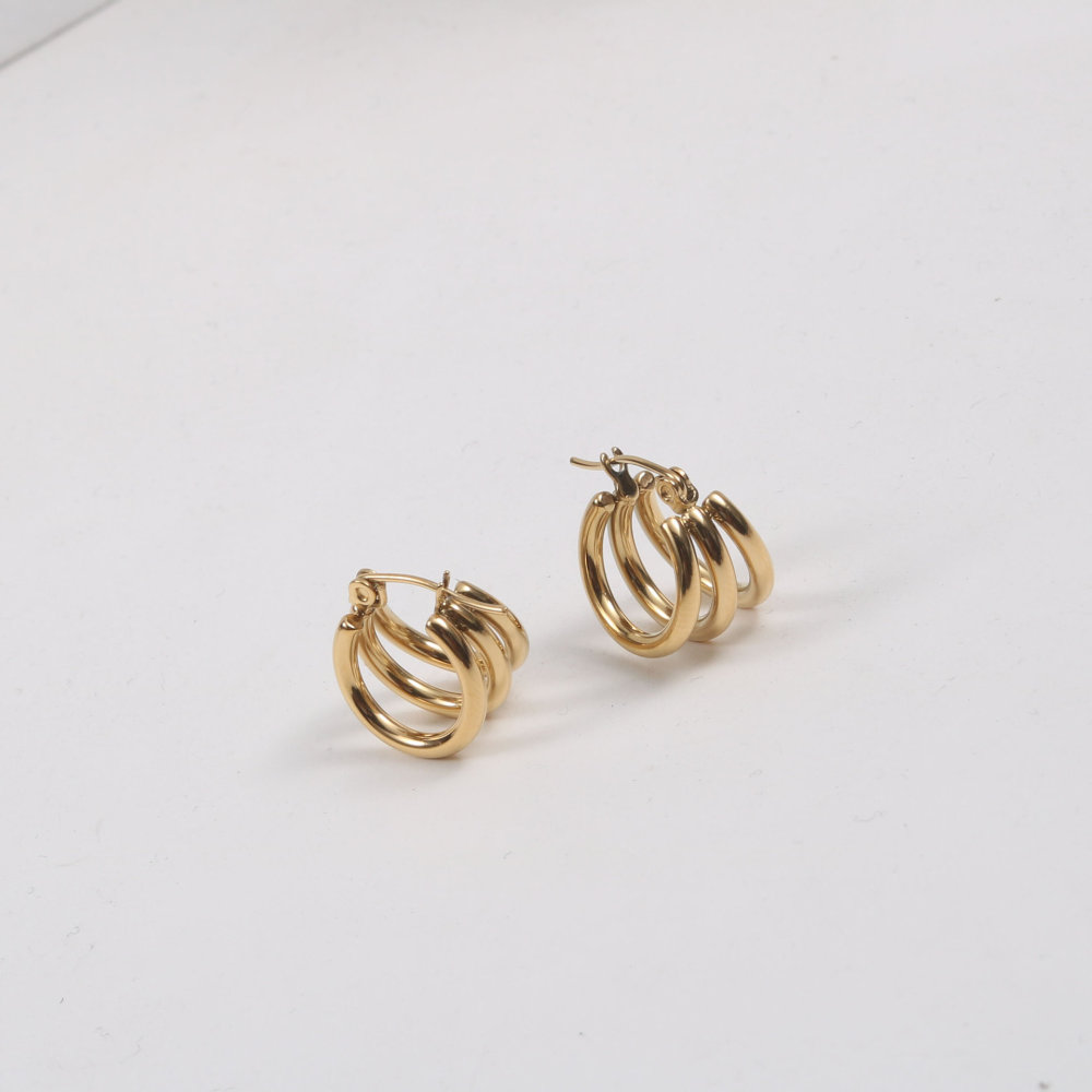 IVIAPRO Jewelry New Arrival 18K Gold Plated Stainless Steel Three Layers Hoop Earrings for Women
