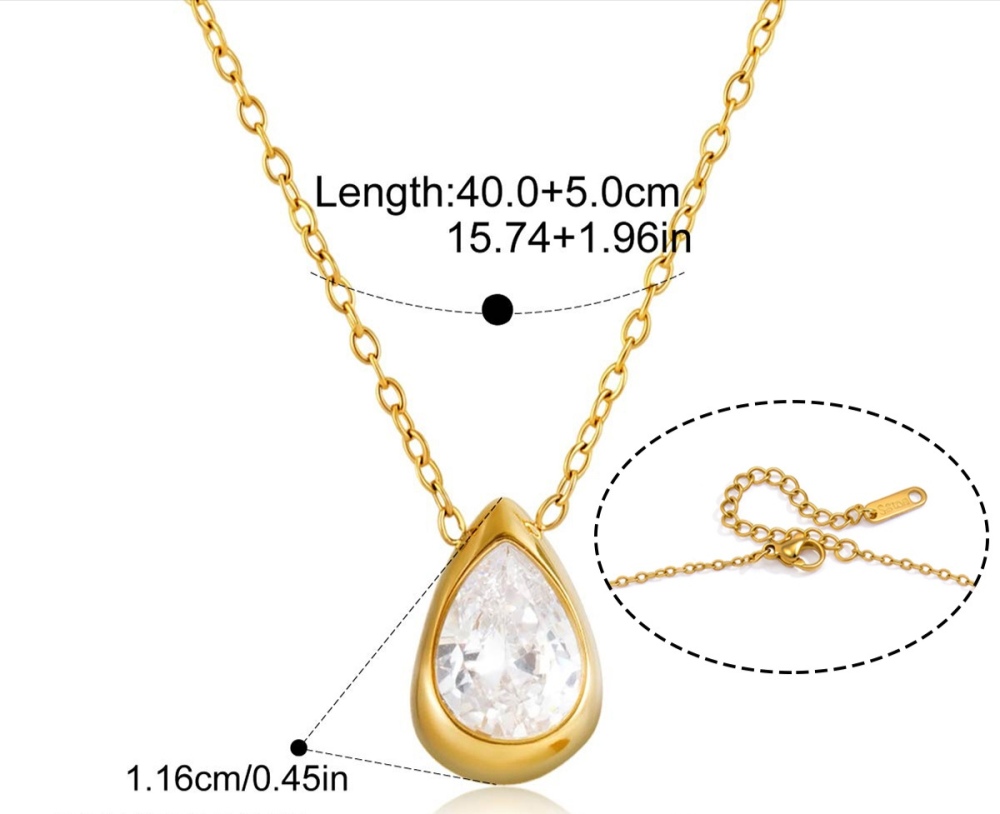 New Minimalist Jewelry Set Stainless Steel Geometric Water Drop CZ Necklace Stud Earrings Set