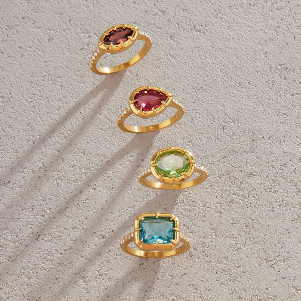 Fashion Jewelry Wholesale Stainless Steel Geometric Colorful Zircon Rings