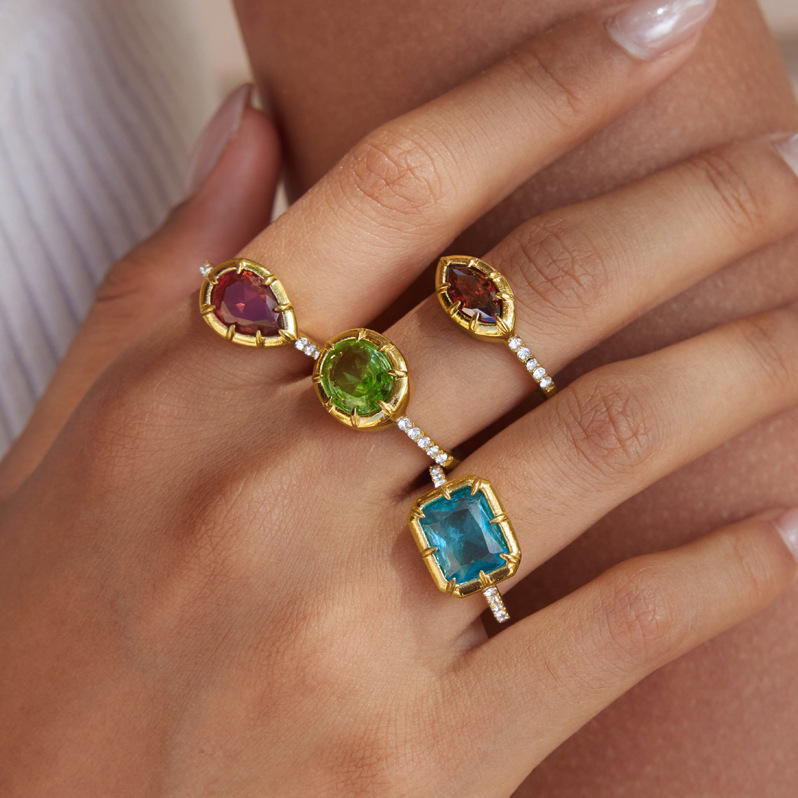 Fashion Jewelry Wholesale Stainless Steel Geometric Colorful Zircon Rings