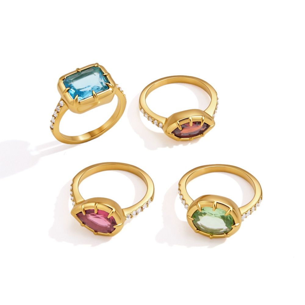 Fashion Jewelry Wholesale Stainless Steel Geometric Colorful Zircon Rings