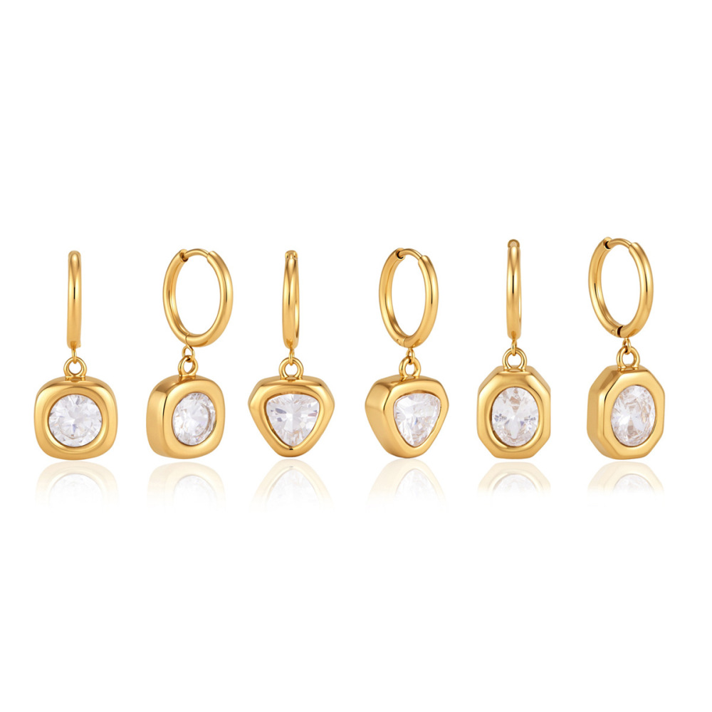 Jewelry Wholesale Waterproof Stainless Steel Hypoallergenic Cubic Zircon Geometric Hoop Earrings