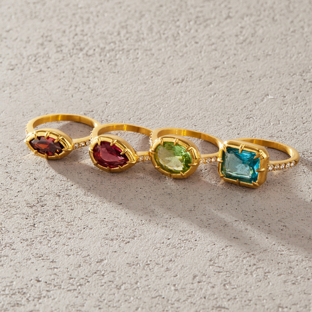 Fashion Jewelry Wholesale Stainless Steel Geometric Colorful Zircon Rings