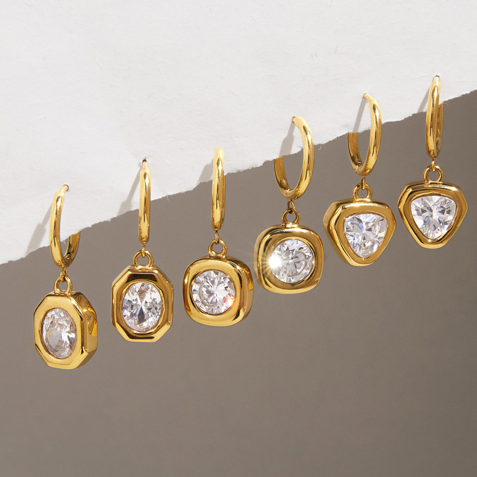 Jewelry Wholesale Waterproof Stainless Steel Hypoallergenic Cubic Zircon Geometric Hoop Earrings