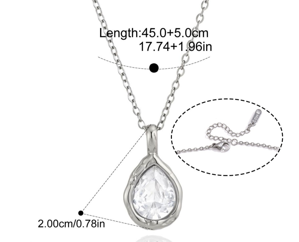 Jewelry Wholesale Waterproof Stainless Steel Hammer Texture CZ Water Drop Pendant Necklace