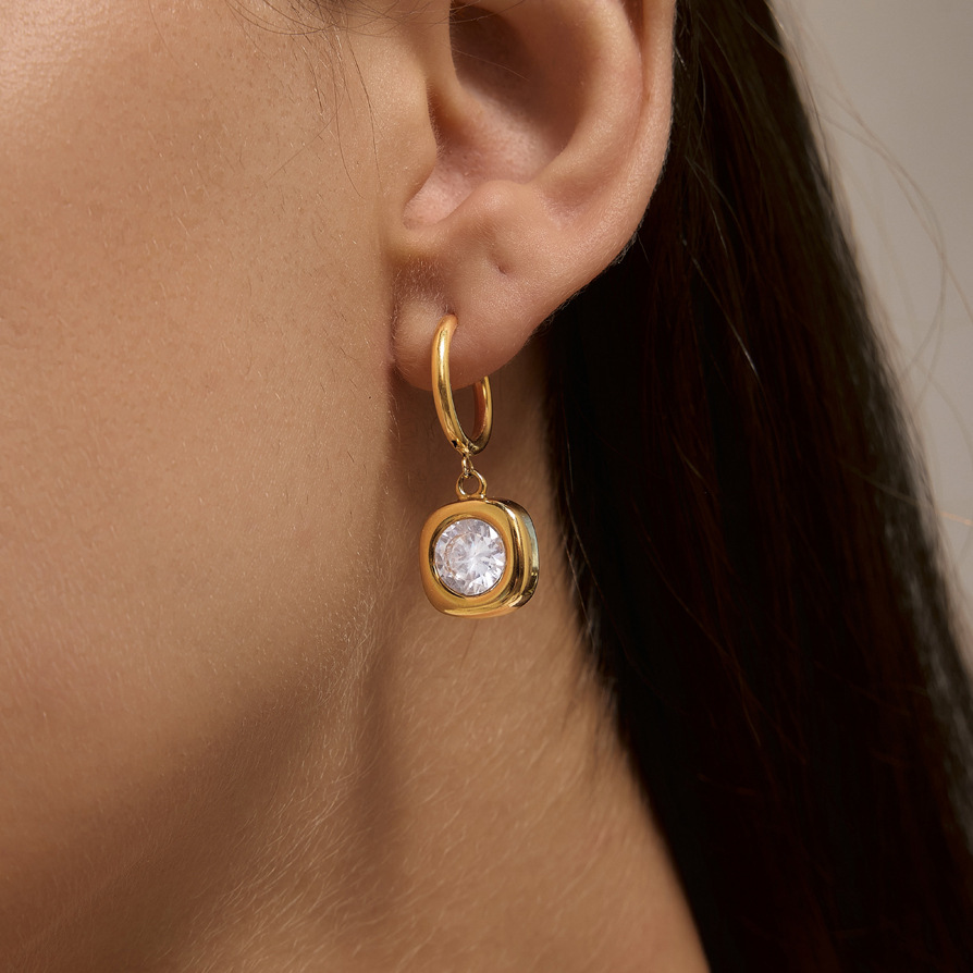 Jewelry Wholesale Waterproof Stainless Steel Hypoallergenic Cubic Zircon Geometric Hoop Earrings