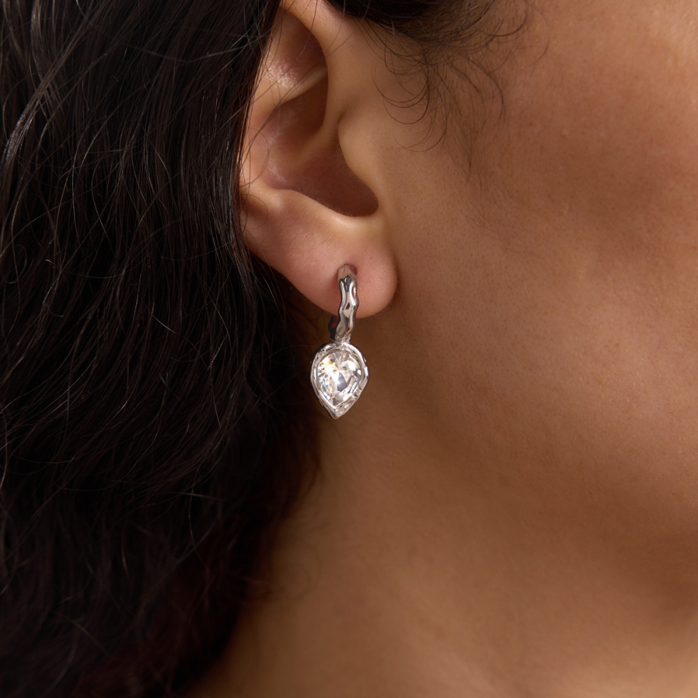 Jewelry Wholesale Waterproof Stainless Steel Hammer Texture Heart Water Drop C-shaped Hoop Earrings