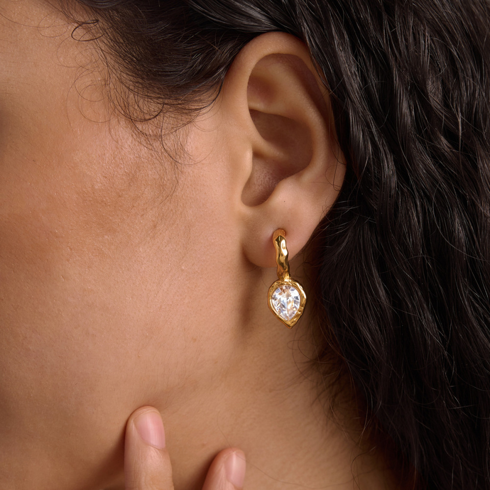 Jewelry Wholesale Waterproof Stainless Steel Hammer Texture Heart Water Drop C-shaped Hoop Earrings