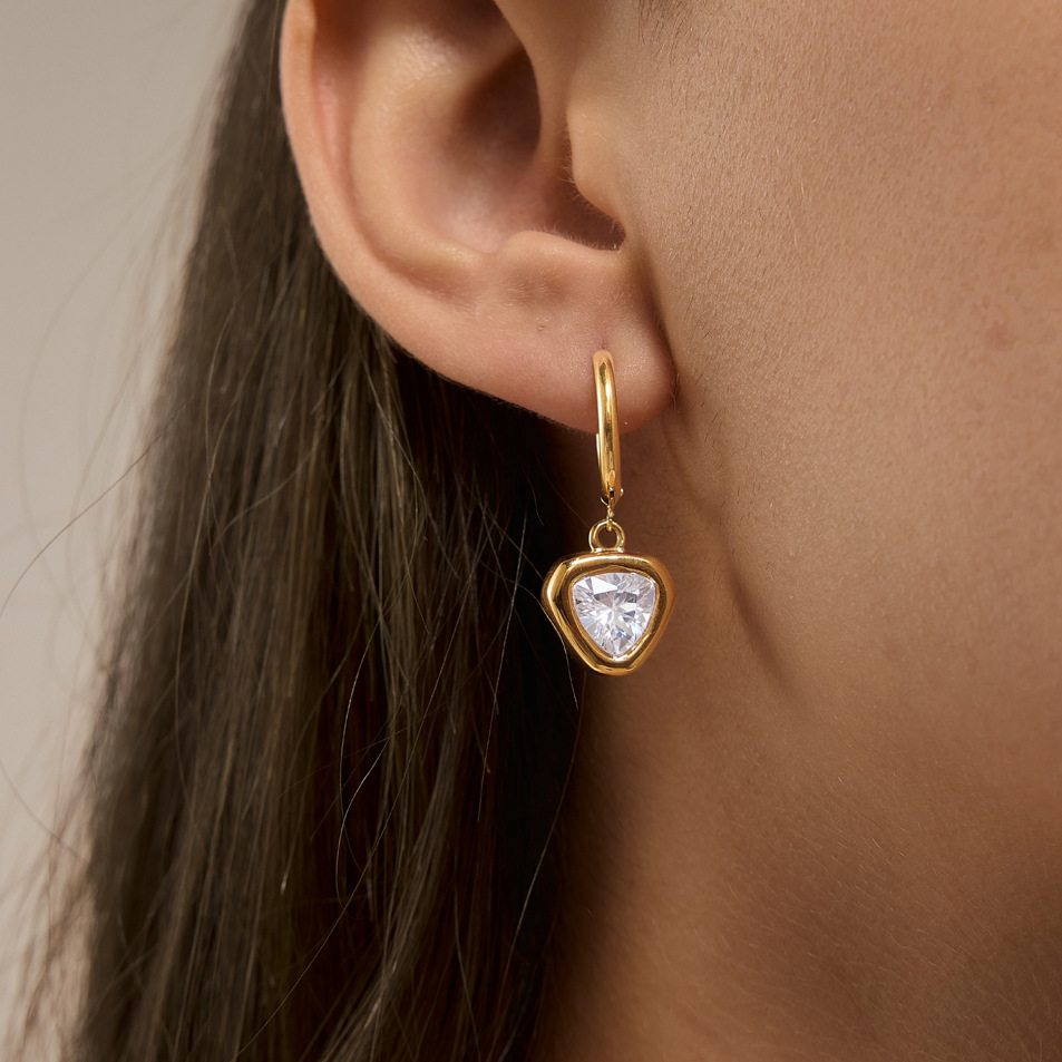 Jewelry Wholesale Waterproof Stainless Steel Hypoallergenic Cubic Zircon Geometric Hoop Earrings