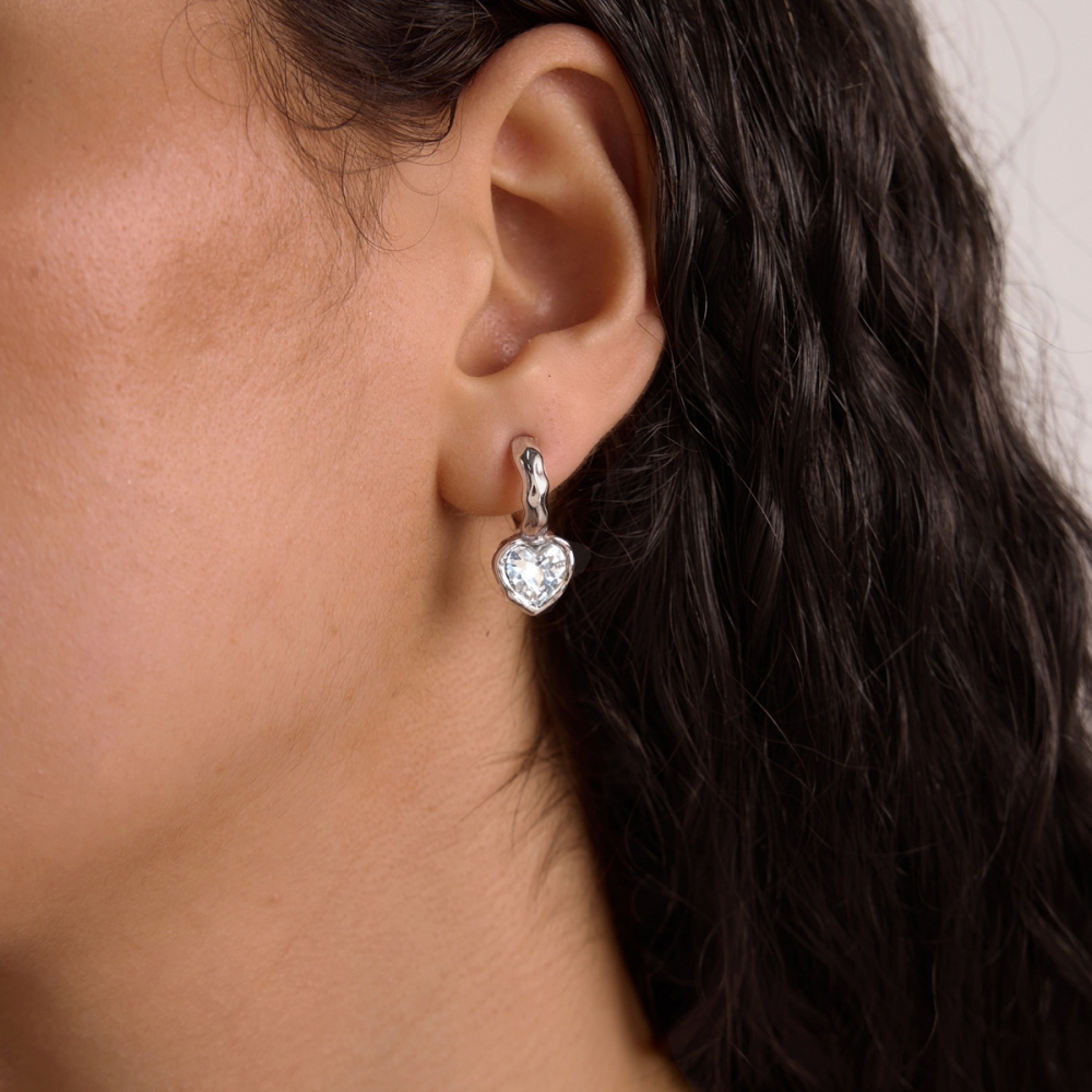 Jewelry Wholesale Waterproof Stainless Steel Hammer Texture Heart Water Drop C-shaped Hoop Earrings