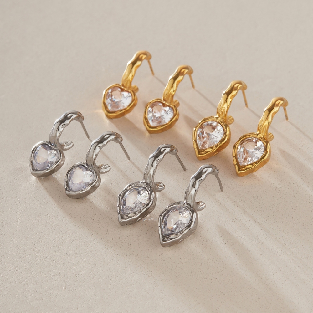 Jewelry Wholesale Waterproof Stainless Steel Hammer Texture Heart Water Drop C-shaped Hoop Earrings
