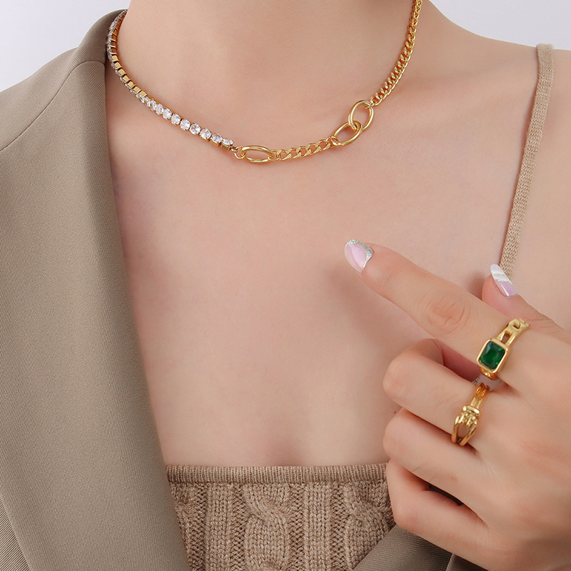 IVIAPRO Jewelry New Arrival Waterproof Tarnish Free Shiny Dainty Zircon Link Chain Stainless Steel Necklace