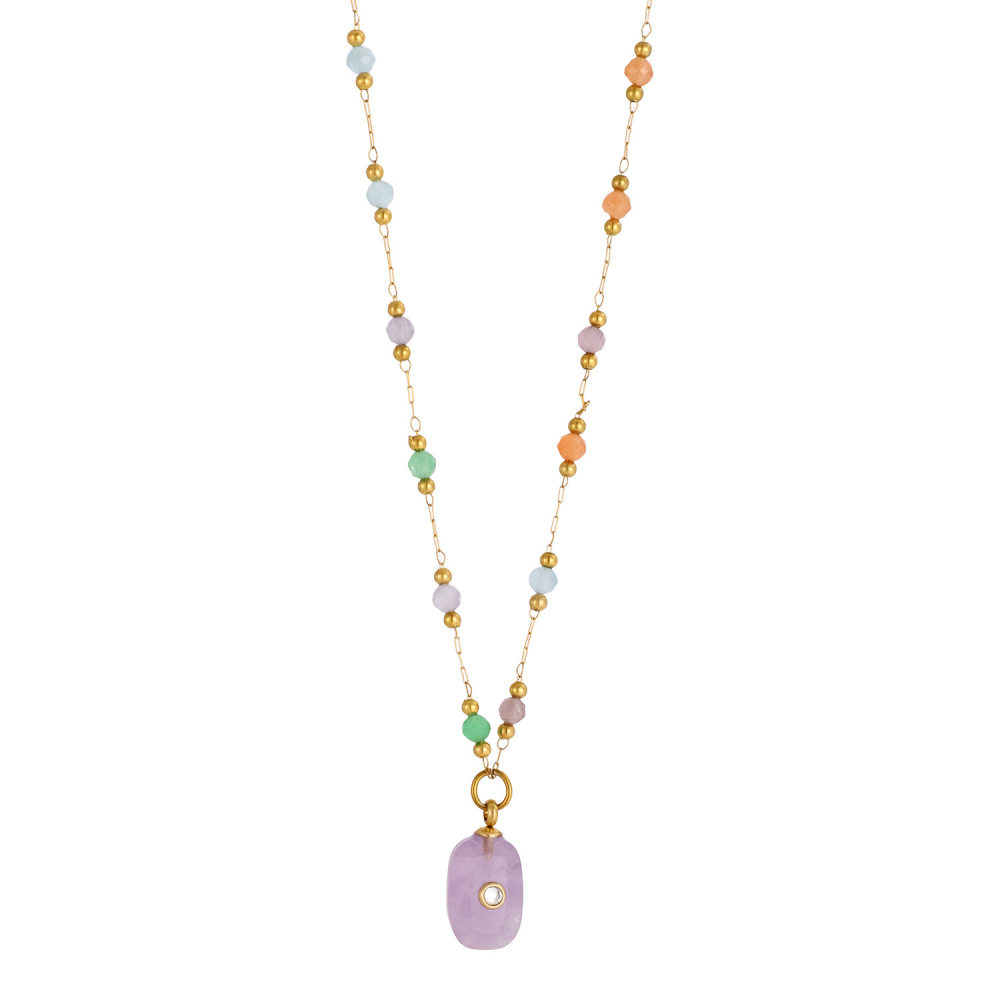 Jewelry Wholesale Waterproof Stainless Steel Colorful Rectangle Shaped Natural Stone Pendant Necklace