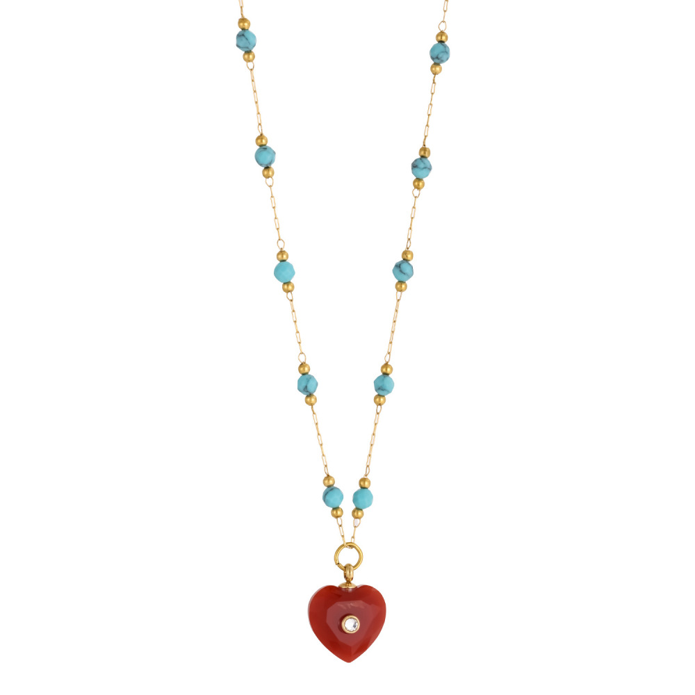 Jewelry Wholesale Waterproof Stainless Steel Colorful Natural Heart Stone Pendant Necklace