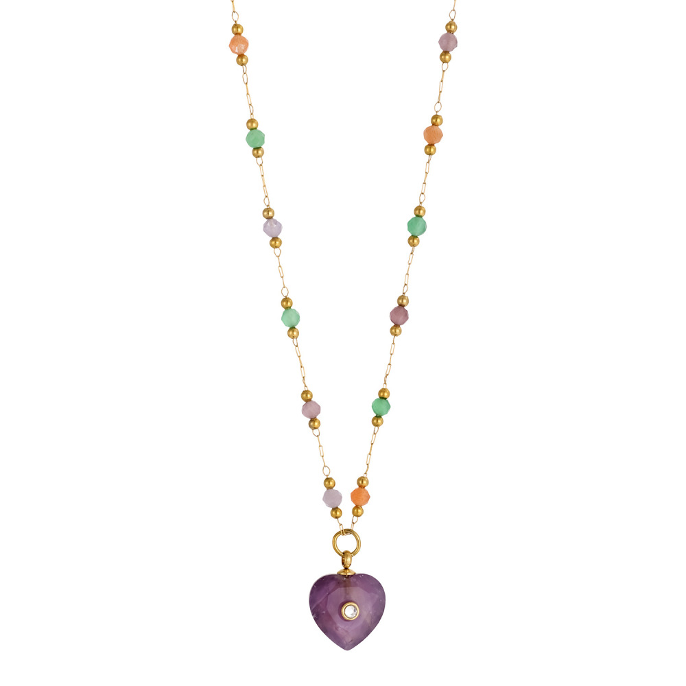 Jewelry Wholesale Waterproof Stainless Steel Colorful Natural Heart Stone Pendant Necklace