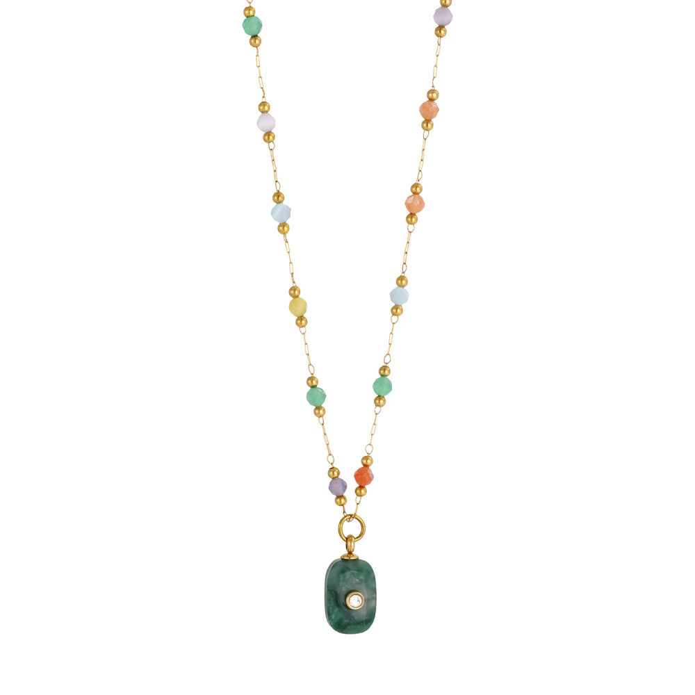 Jewelry Wholesale Waterproof Stainless Steel Colorful Rectangle Shaped Natural Stone Pendant Necklace