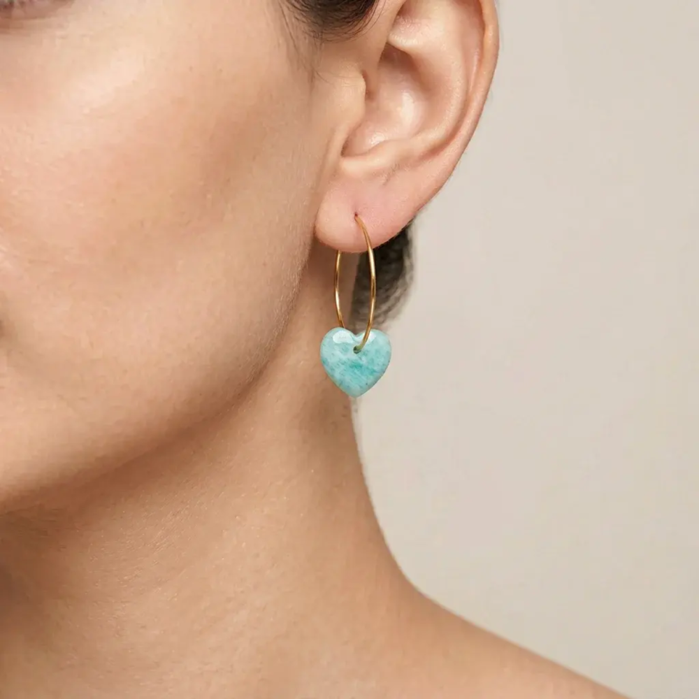 Jewelry Wholesale Waterproof Stainless Steel Hypoallergenic Colorful Natural Heart Stone Hoop Earrings