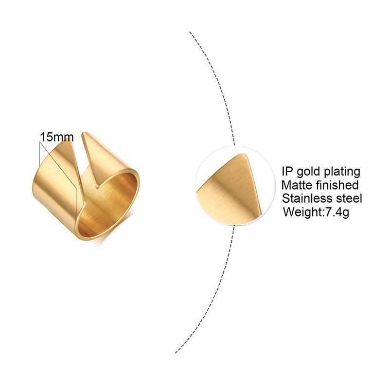 IVIAPRO Fashion Jewelry High End 18K Plain Gold Brushed Metal Vintage Open Ring Stainless Steel Ring