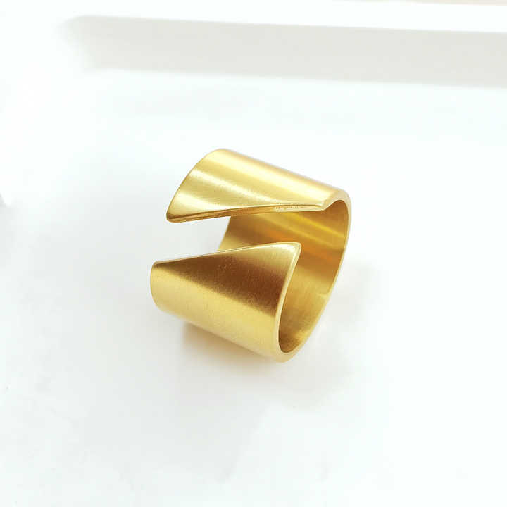 IVIAPRO Fashion Jewelry High End 18K Plain Gold Brushed Metal Vintage Open Ring Stainless Steel Ring