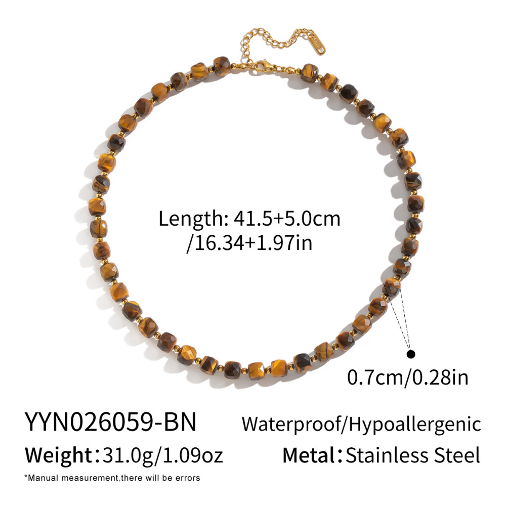 Jewelry Wholesale Waterproof Stainless Steel Natural Stones Crystal Beaded Necklace