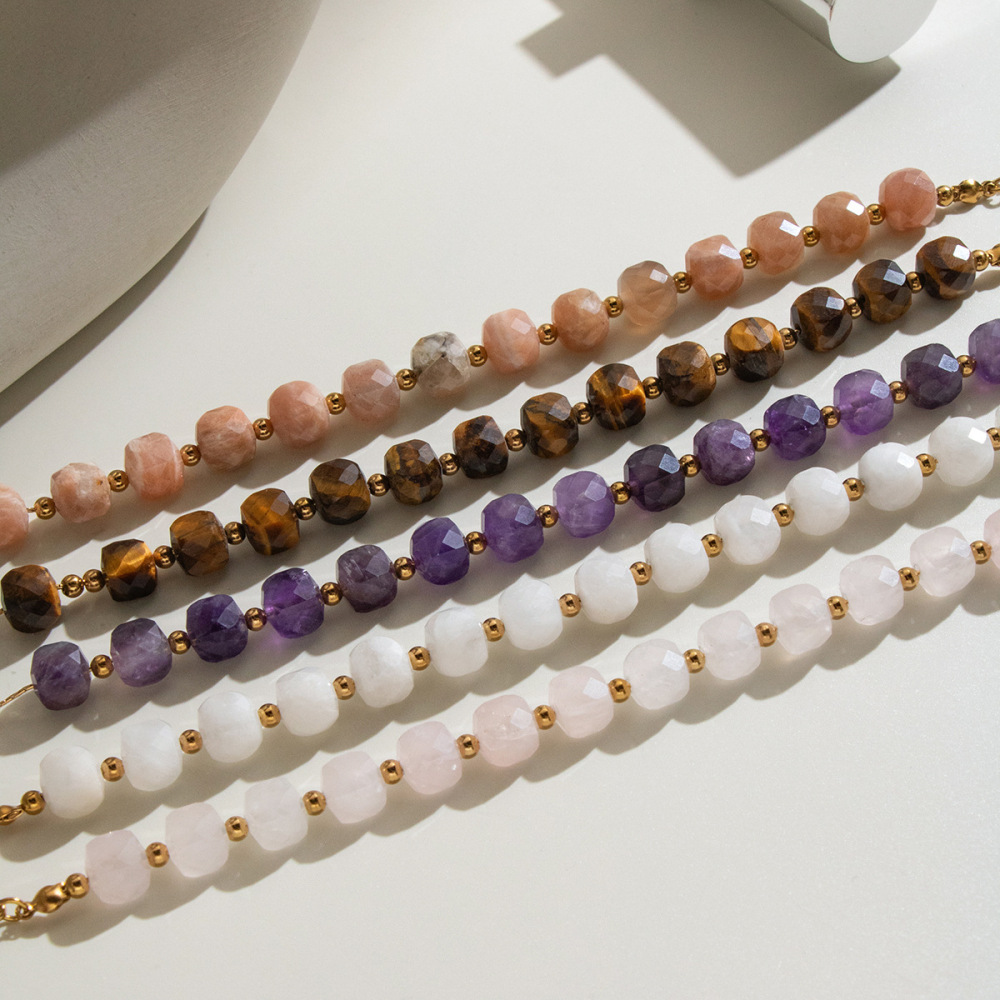 Stainless Steel Waterproof Jewelry Natural Stones Crystal Beaded Bracelets Wholesale