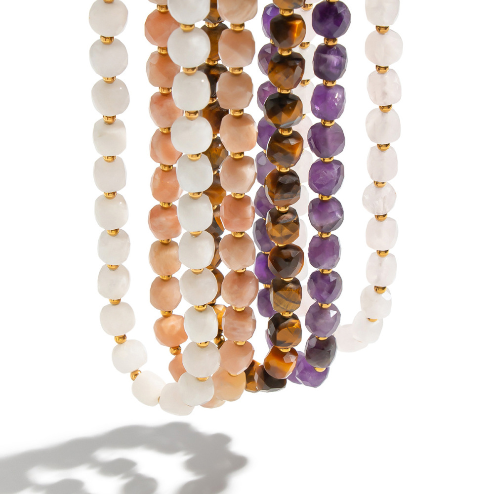 Jewelry Wholesale Waterproof Stainless Steel Natural Stones Crystal Beaded Necklace
