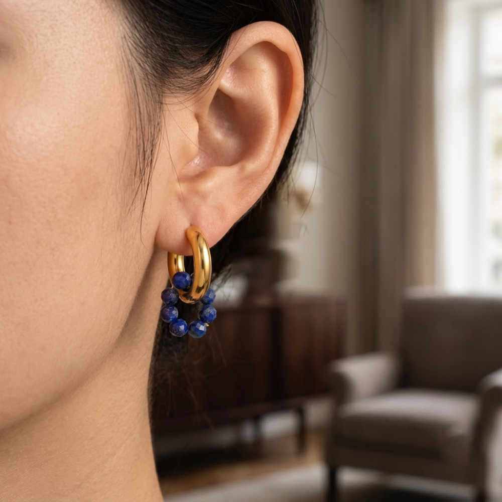 Jewelry Wholesale Waterproof Stainless Steel Hypoallergenic Colorful Natural Stones Crystal Hoop Earrings
